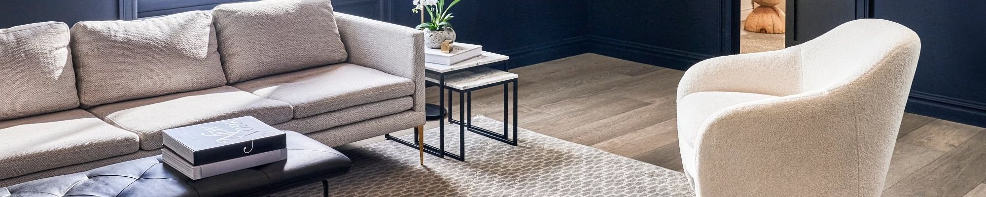 Living room with a large brown patterned area rug from Brosious Carpet and Floors Inc in Missoula, MT