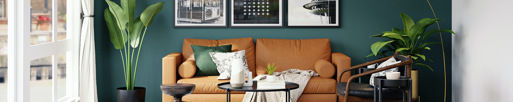 living room with orange couch and houseplants with pictures on the wall from Brosious Carpet and Floors Inc in Missoula, MT