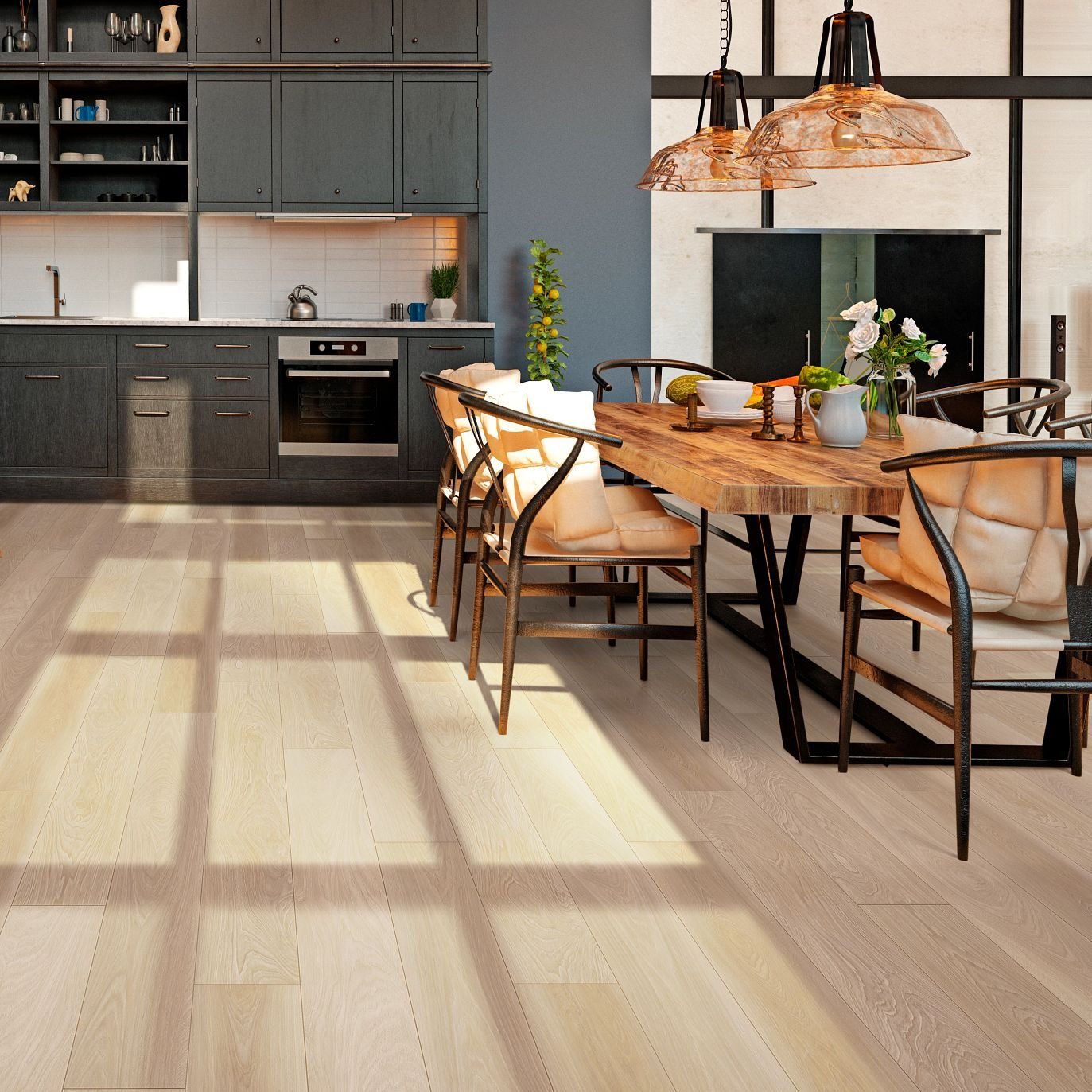 Kitchen with wood-look laminate flooring from Brosious Carpet and Floors Inc in Missoula, MT